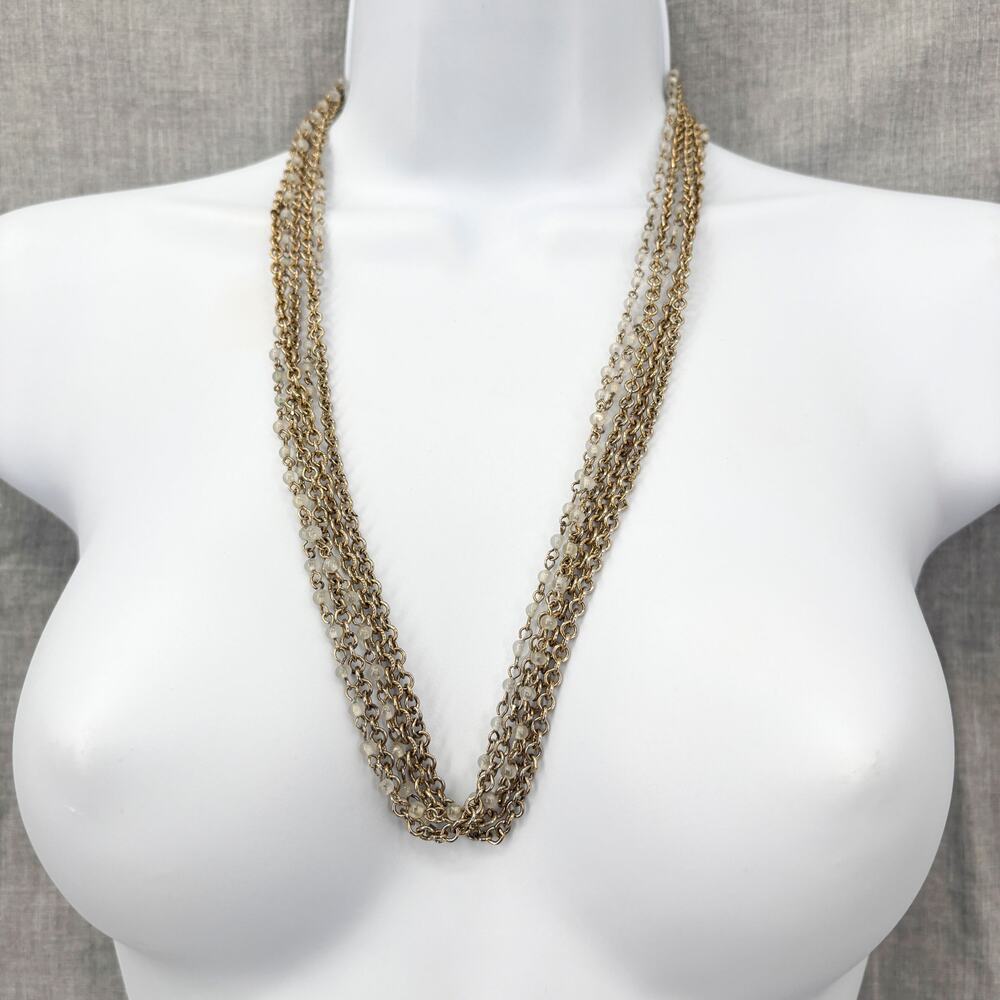 Multi-Strand Vintage Chain‎ & Beaded Necklace – 26" Layered Dark Brassy Tone